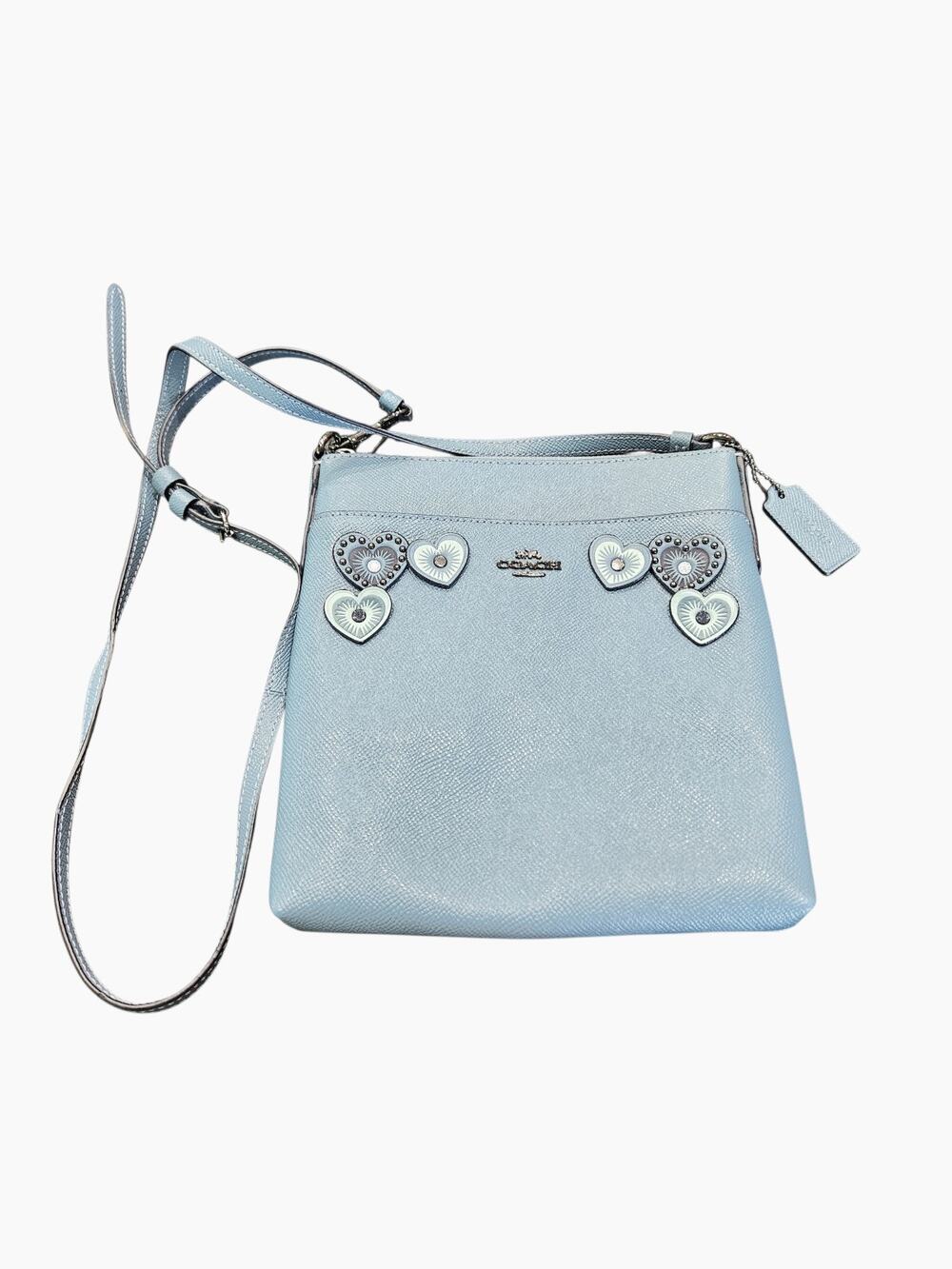 Coach 29679 Kitt Blue Leather Heart Appliqué Messenger Crossbody with Tag